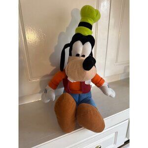 Disney Just Play Goofy Plush Doll 15" Tall Orange Shirt Blue Pants Green Hat Sof